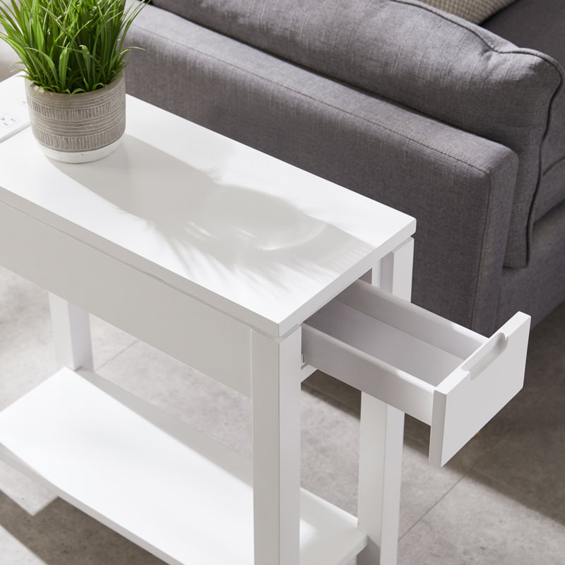 Cade White Wood Rectangular Side Table with Storage