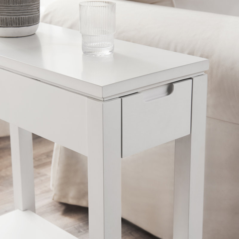Cade White Wood Rectangular Side Table with Storage