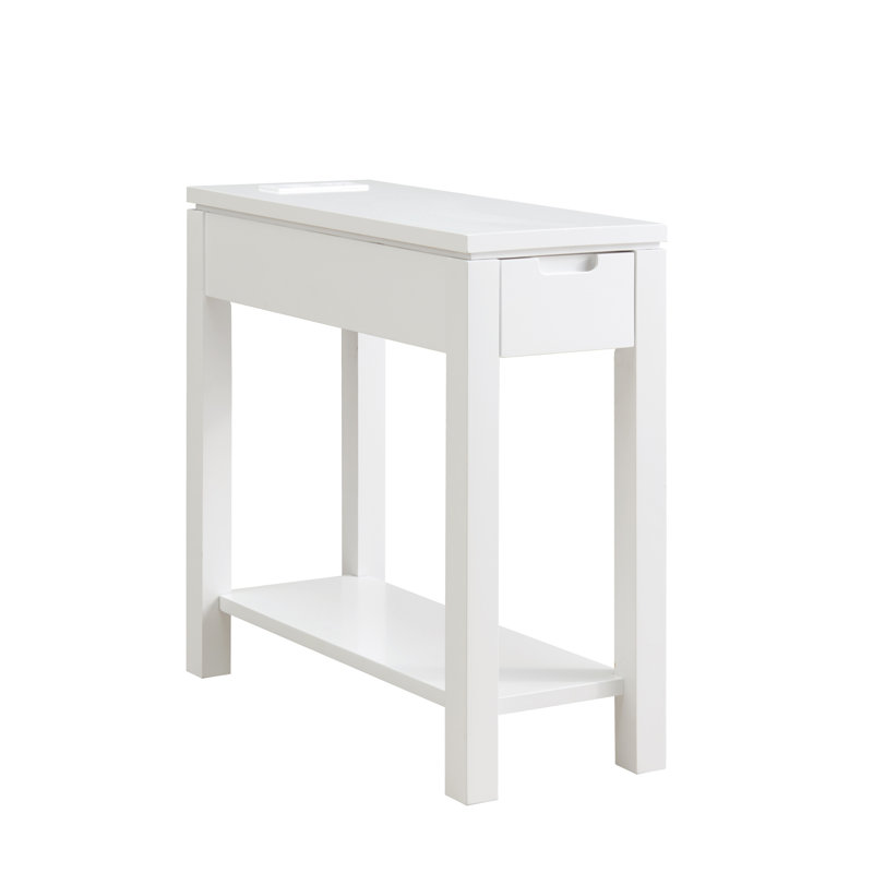 Cade White Wood Rectangular Side Table with Storage