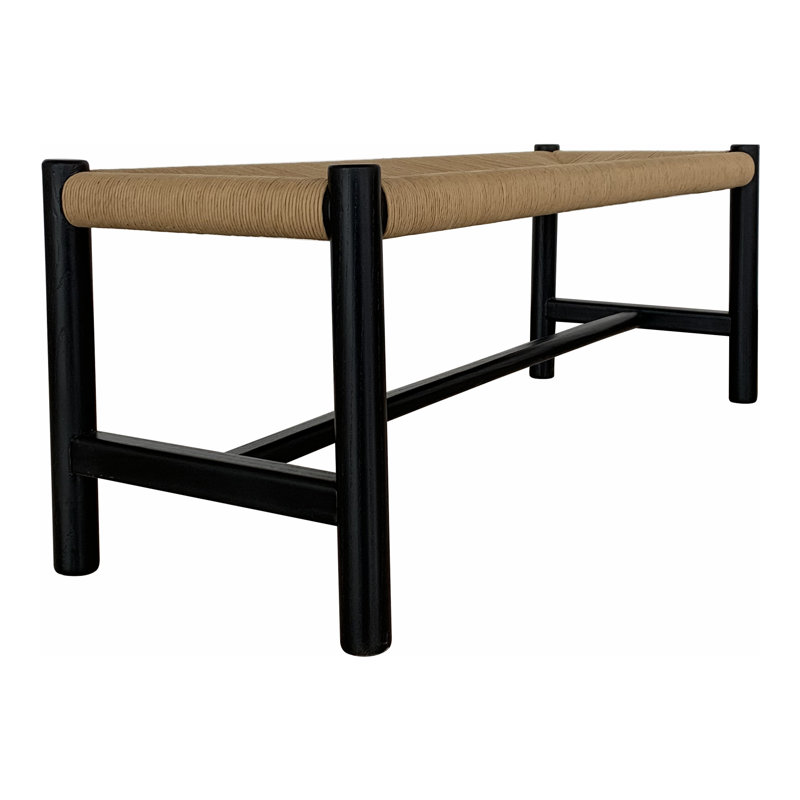 Elmwood Black 60" Artisanal Woven Bench with Natural Fiber Seat