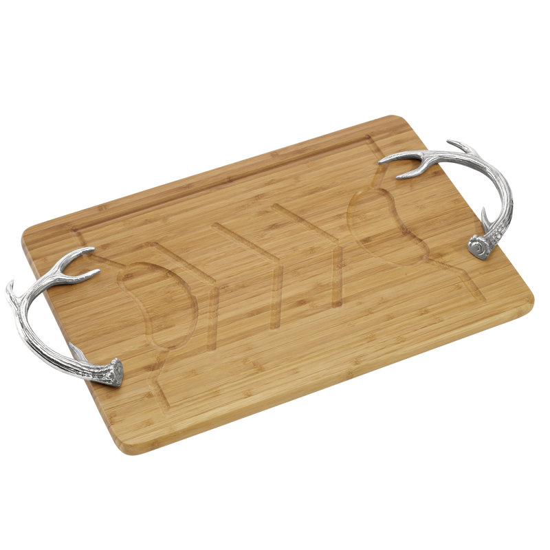 Rustic Light Wood Bamboo Carving Board with Aluminum Antler Handles