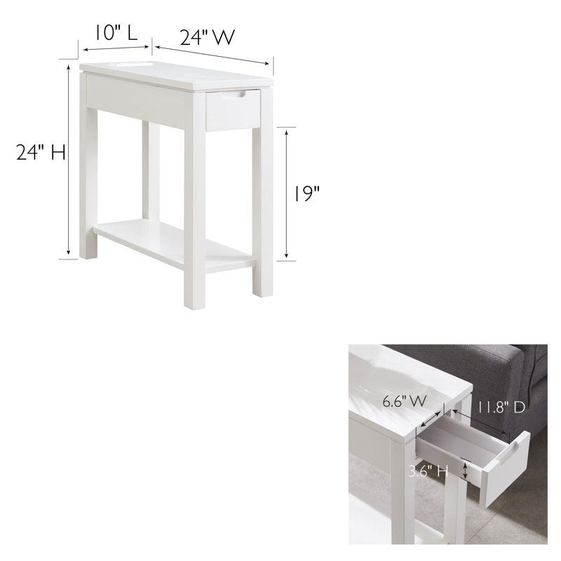 Cade White Wood Rectangular Side Table with Storage