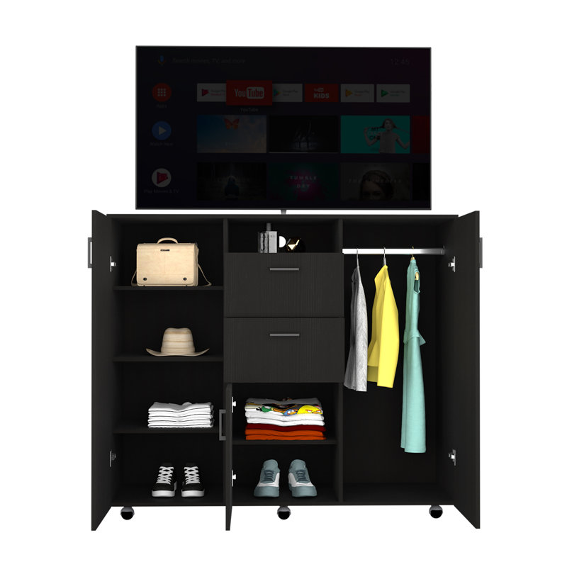 Milano Modern Black Engineered Wood Double Door Cabinet Dresser