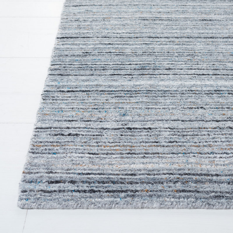 Elegant Gray Abstract Hand-Loomed 8' x 10' Wool-Viscose Blend Rug