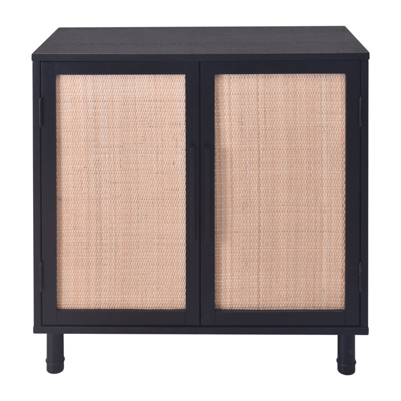 Delancey Boho-Modern Black/Brown Rattan 2-Door Storage Cabinet