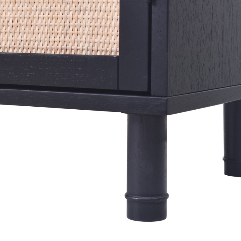Delancey Boho-Modern Black/Brown Rattan 2-Door Storage Cabinet
