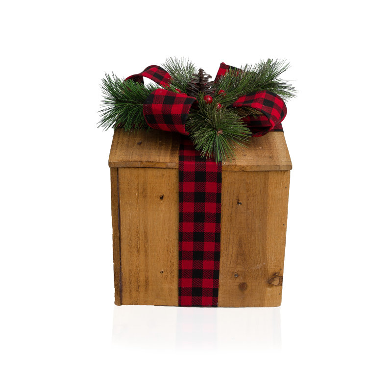 Rustic Wooden Christmas Gift Box Set with LED Lights