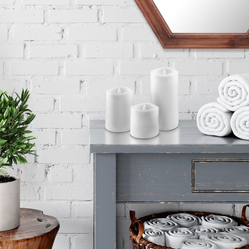 White Flameless LED Pillar Candle Set with Remote