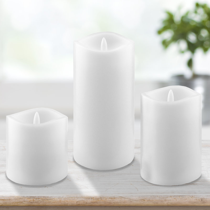 White Flameless LED Pillar Candle Set with Remote