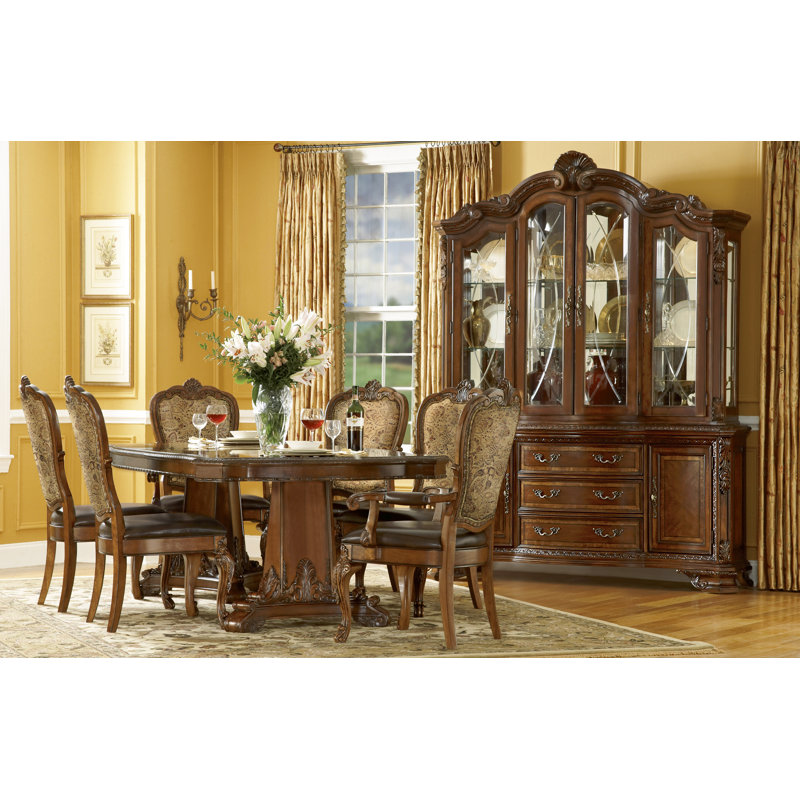 Traditional Brown Leather and Wood Upholstered Side Chair