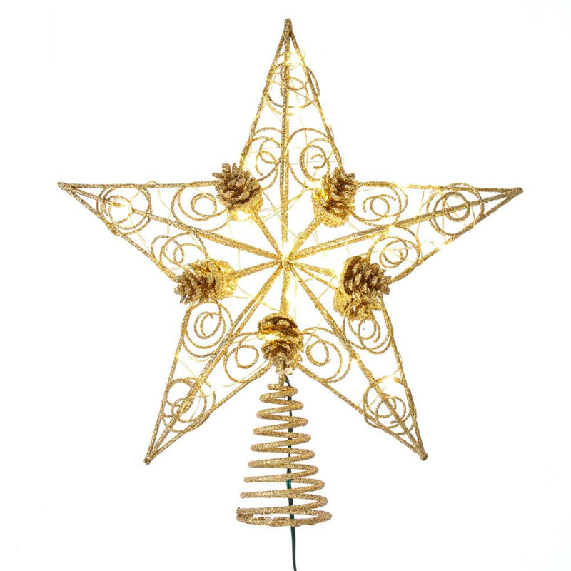 Gold Metal 11.75-Inch LED Star Christmas Tree Topper