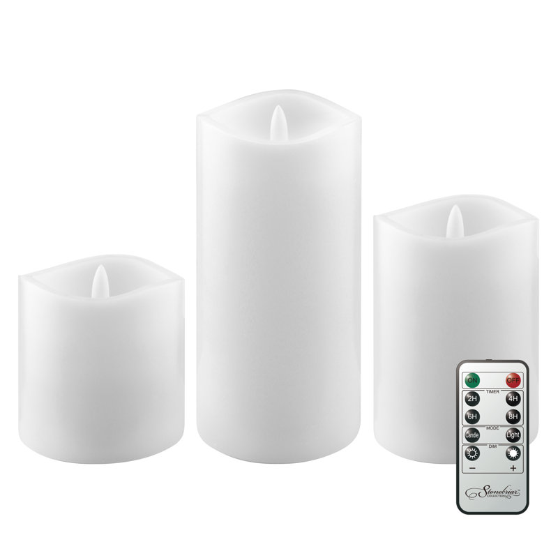 White Flameless LED Pillar Candle Set with Remote