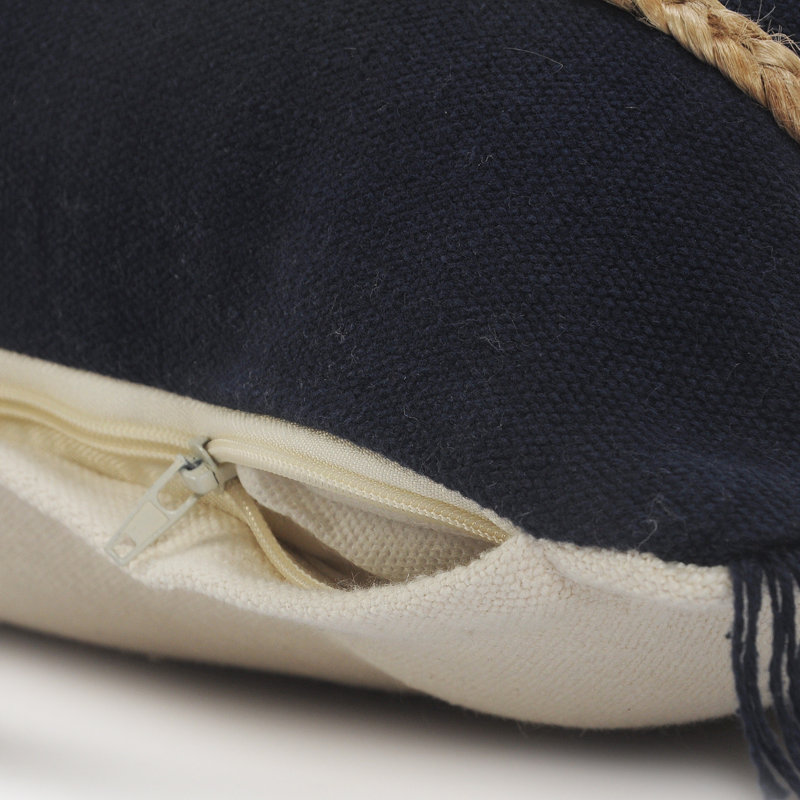 Navy and Tan Jute Braided Rectangular Lumbar Pillow