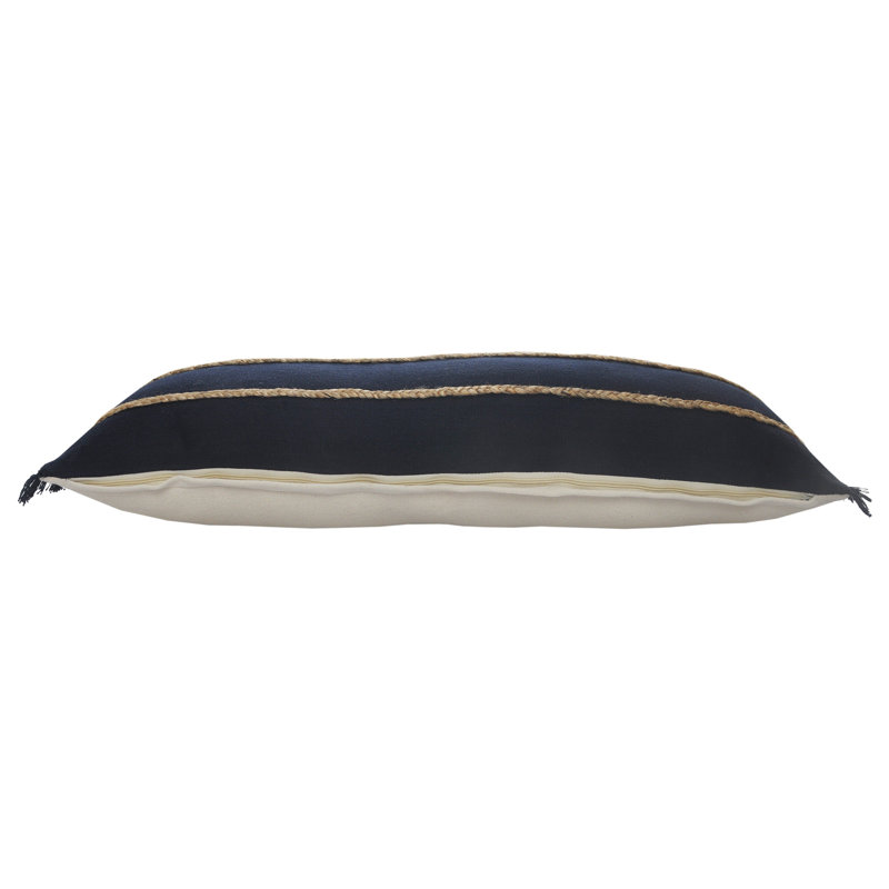 Navy and Tan Jute Braided Rectangular Lumbar Pillow