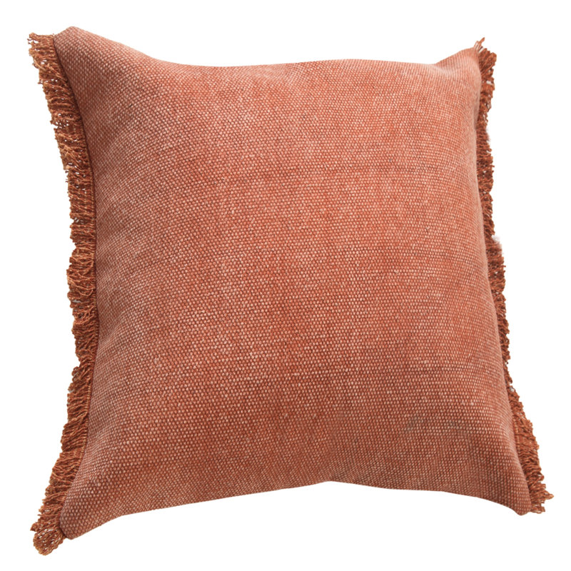 Adobe Brown Stonewash Cotton Fringe Throw Pillow