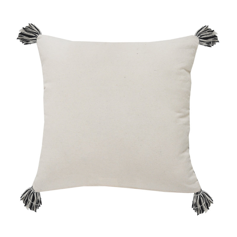 LR Home Interwoven Dash 20" Square Black/White Cotton Throw Pillow with Tassels