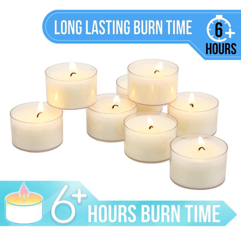 White Palm Wax Long Burning Tealight Candles, 48 Pack