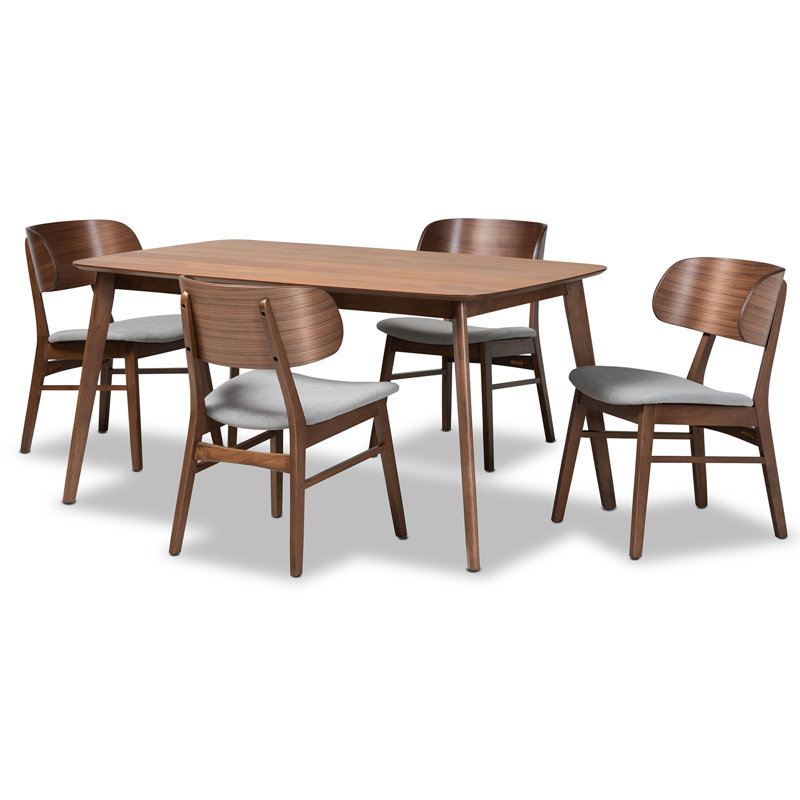 Gray and Walnut Brown 5-Piece Mid-Century Modern Dining Set
