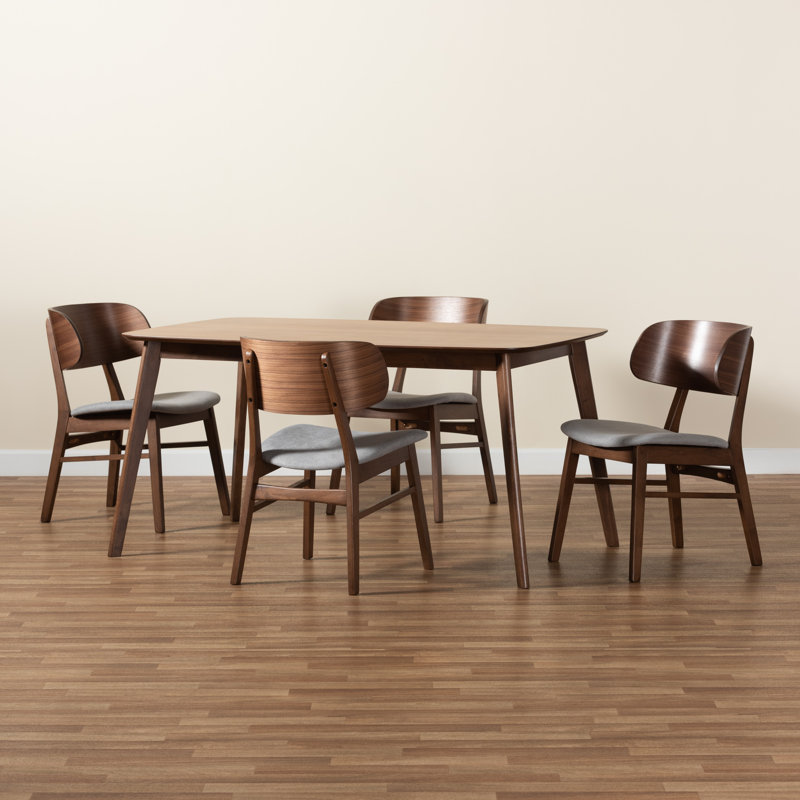 Gray and Walnut Brown 5-Piece Mid-Century Modern Dining Set