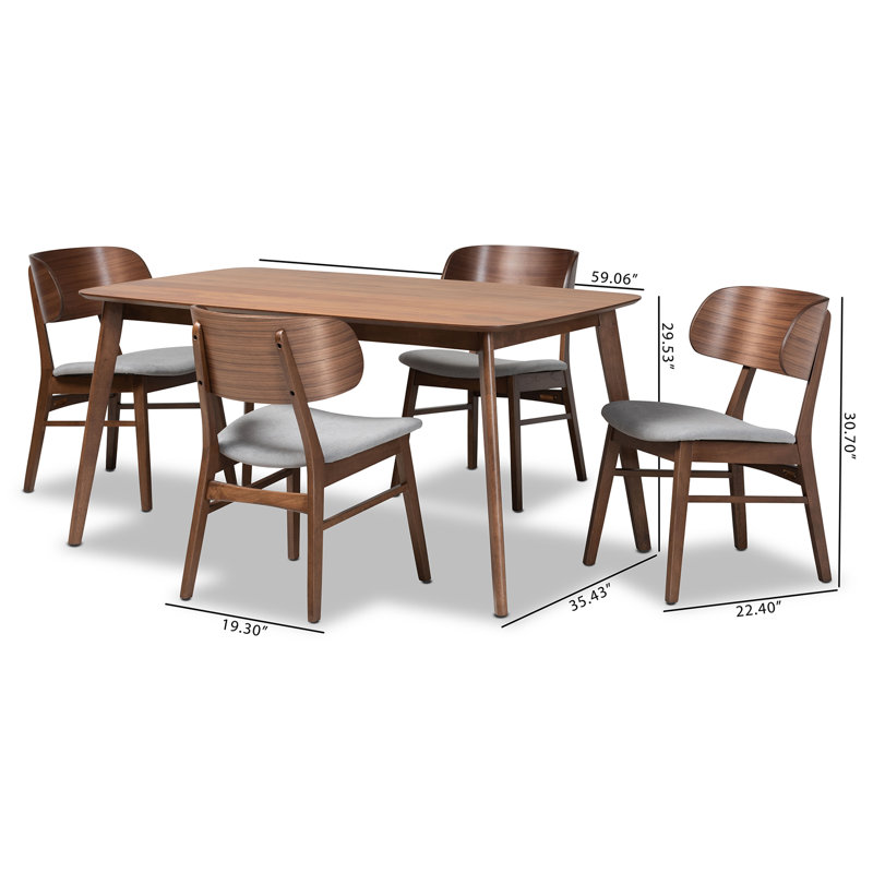 Gray and Walnut Brown 5-Piece Mid-Century Modern Dining Set
