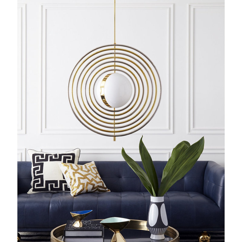 Electrum Kinetic Adjustable Chandelier in Brass/Nickel with White Milk Glass
