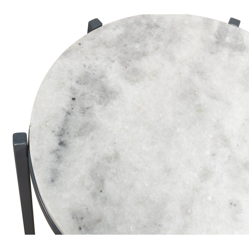 Contemporary Black Stone and Metal Round Side Table, 16"