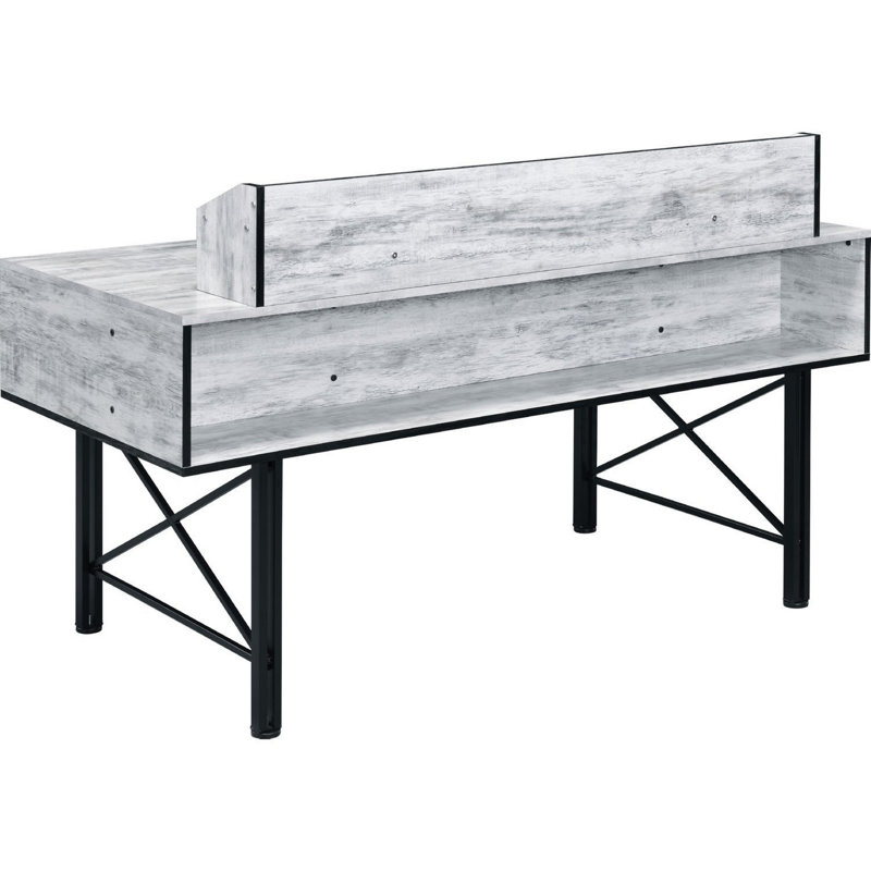 Industrial Black Computer Desk with Adjustable Hutch and Keyboard Tray