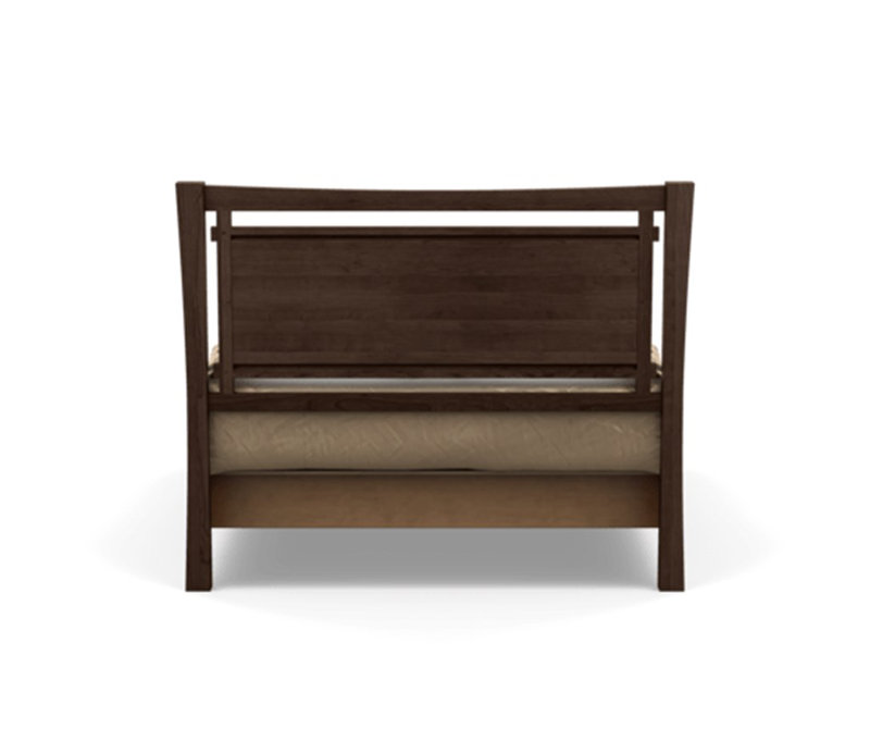 Full Smoke Cherry Wood Platform Bed with Coffee Leather Upholstered Headboard and Storage Drawers