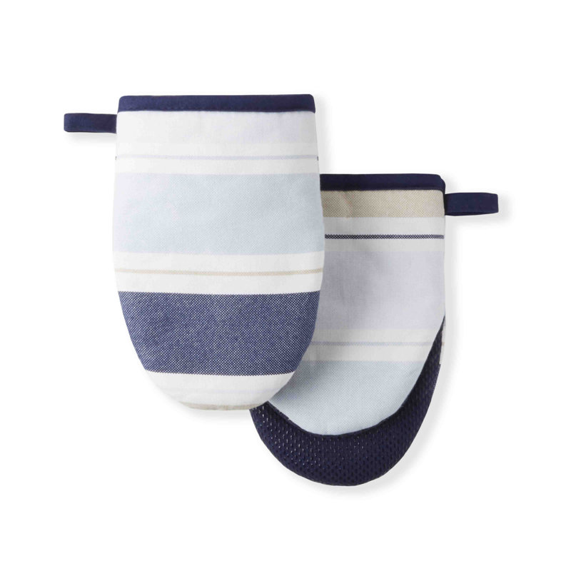 Blue Stripe Heat Resistant Silicone Mini Oven Mitts, 2-Piece Set