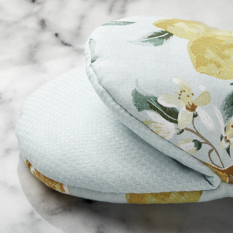 Yellow Lemon Print Cotton Mini Oven Mitt Set with Silicone Grip
