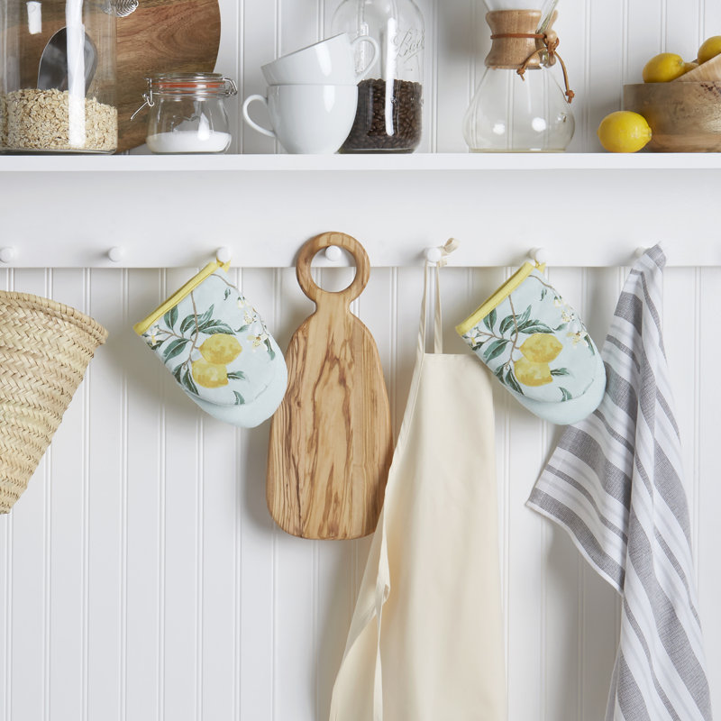 Yellow Lemon Print Cotton Mini Oven Mitt Set with Silicone Grip