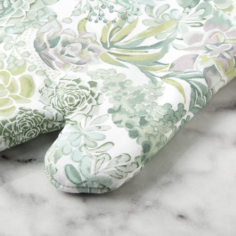 Green Succulent Print Cotton Oven Mitt Set, 2-Piece