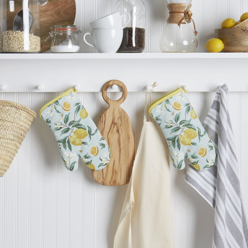 Lemon Whimsy Yellow Cotton Oven Mitt Set, 2-Pack