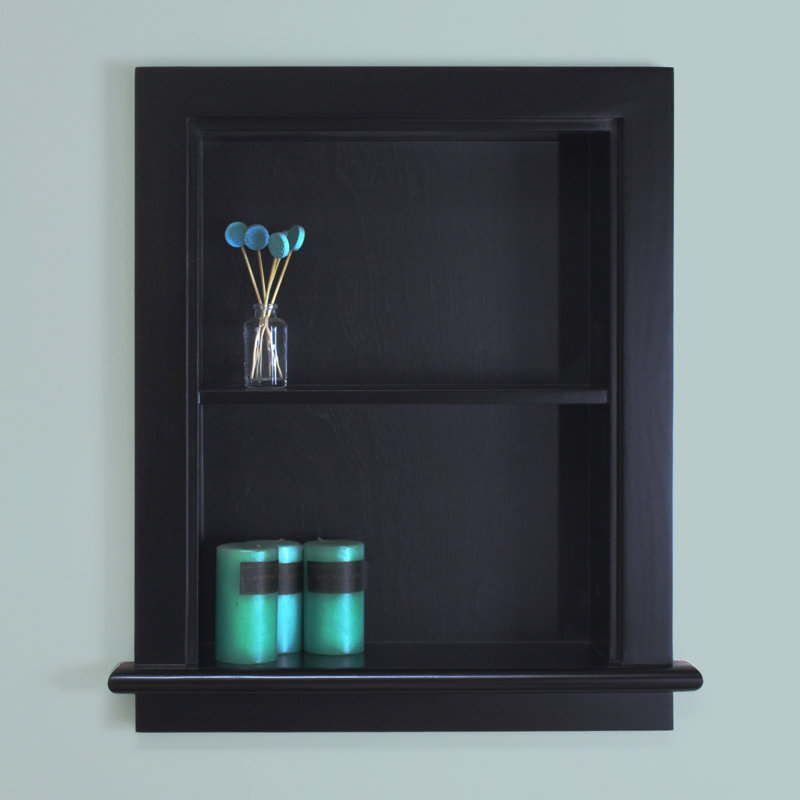 14x18 Black Wood Recessed Wall Shelf with Adjustable Shelves