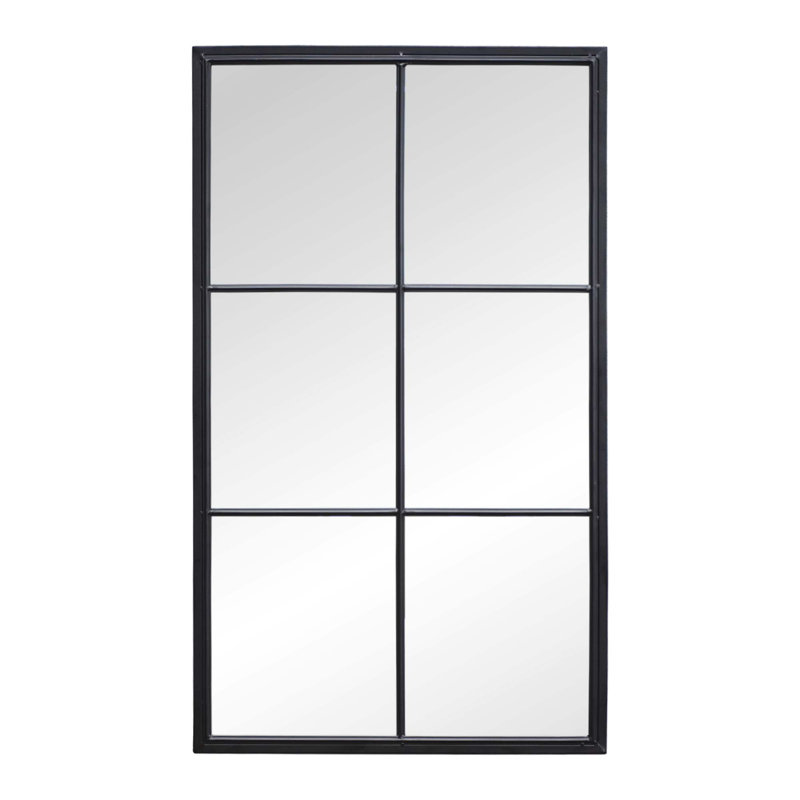 Elegant Classic 48" Rectangular Windowpane Wall Mirror in Black
