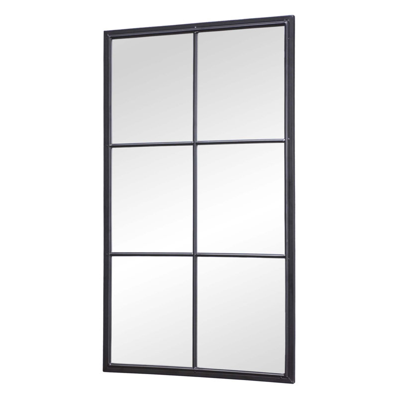 Elegant Classic 48" Rectangular Windowpane Wall Mirror in Black