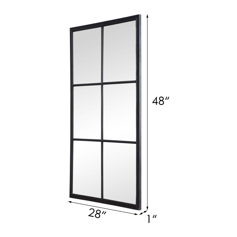 Elegant Classic 48" Rectangular Windowpane Wall Mirror in Black