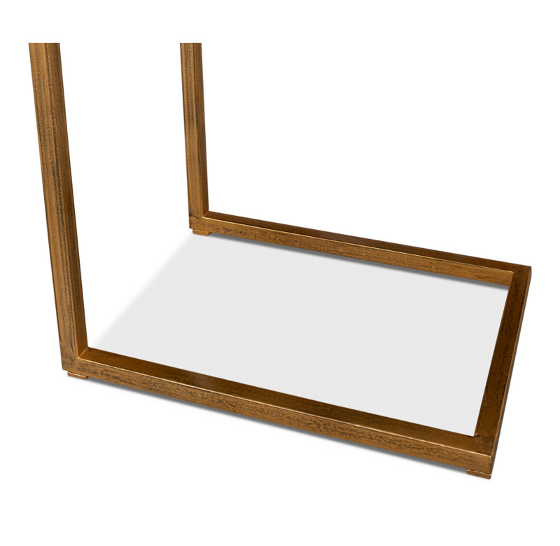 Brown Leather and Brass Rectangular Laptop End Table
