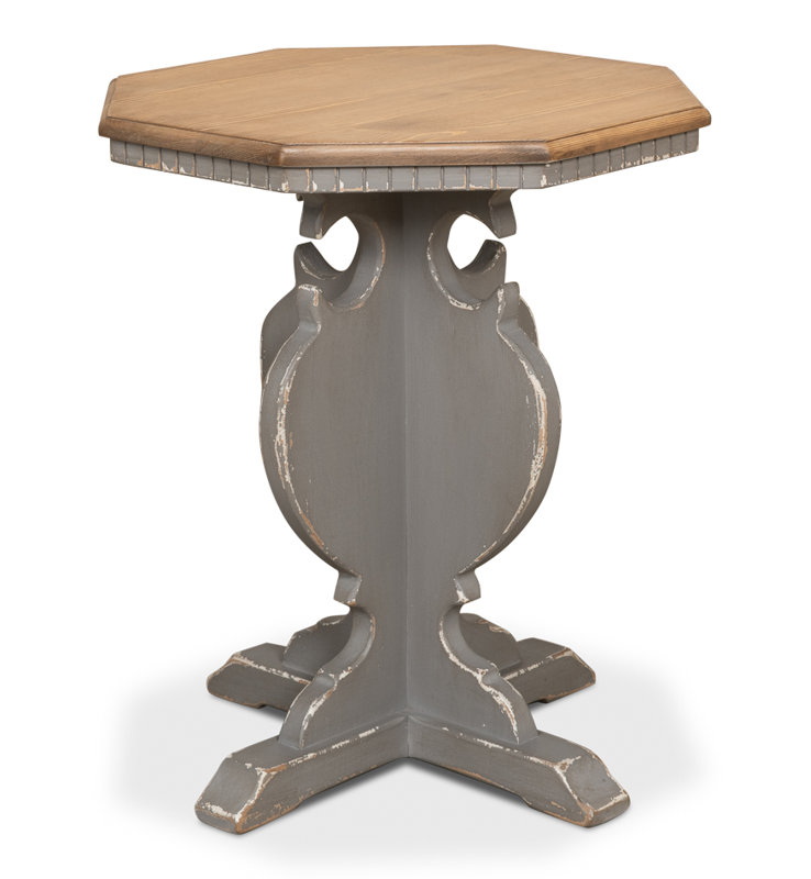 Traditional Octagonal Green Wood & Metal Side Table with Storage