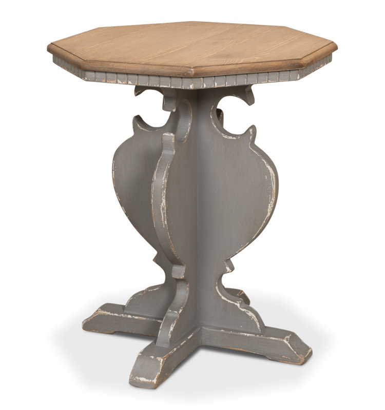 Traditional Octagonal Green Wood & Metal Side Table with Storage