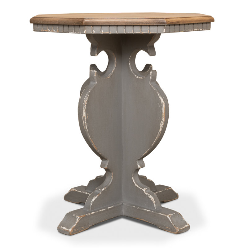 Traditional Octagonal Green Wood & Metal Side Table with Storage