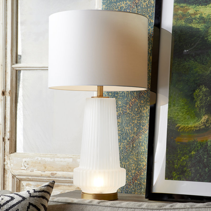 Mila Aged Brass 2-Light Table Lamp with White Shade