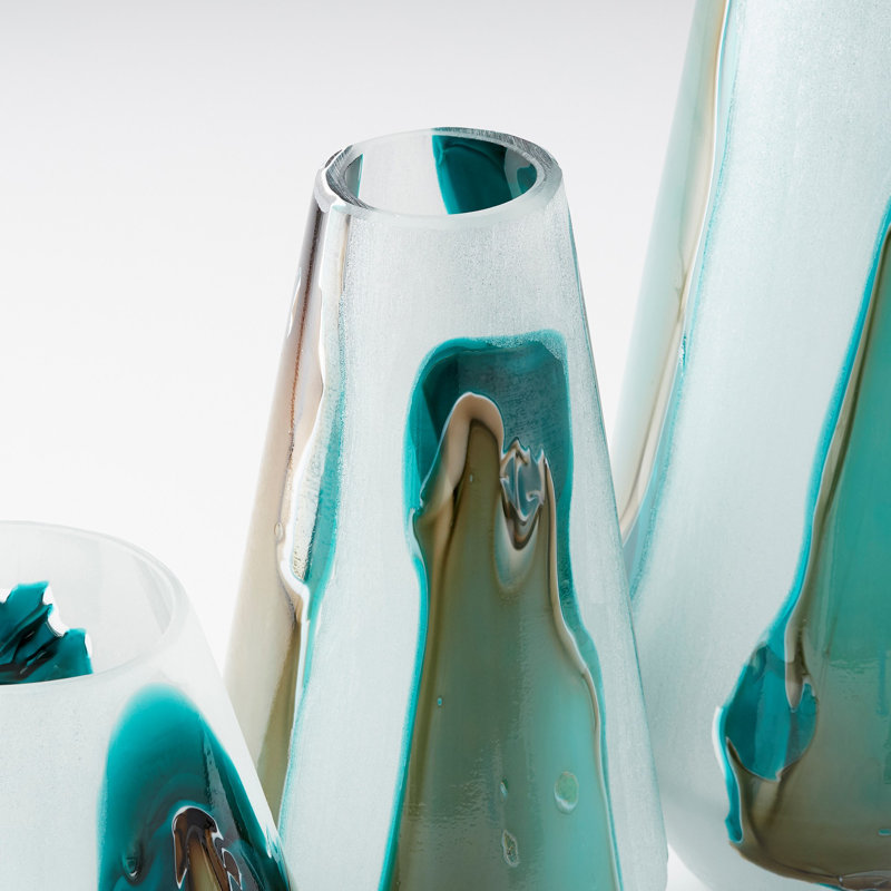 Large Gold and Teal Glass Decorative Table Vase