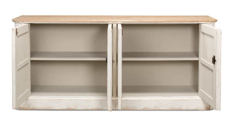 Antique Whitewash Pine 4-Door Sideboard