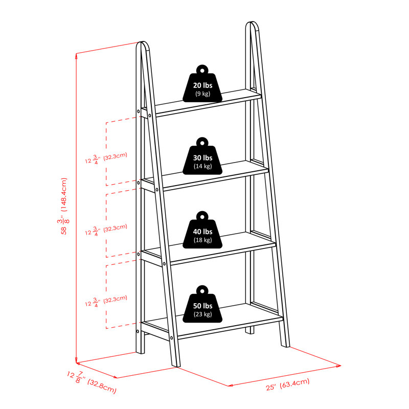 Transitional Espresso Wood 4-Tier Ladder Bookcase