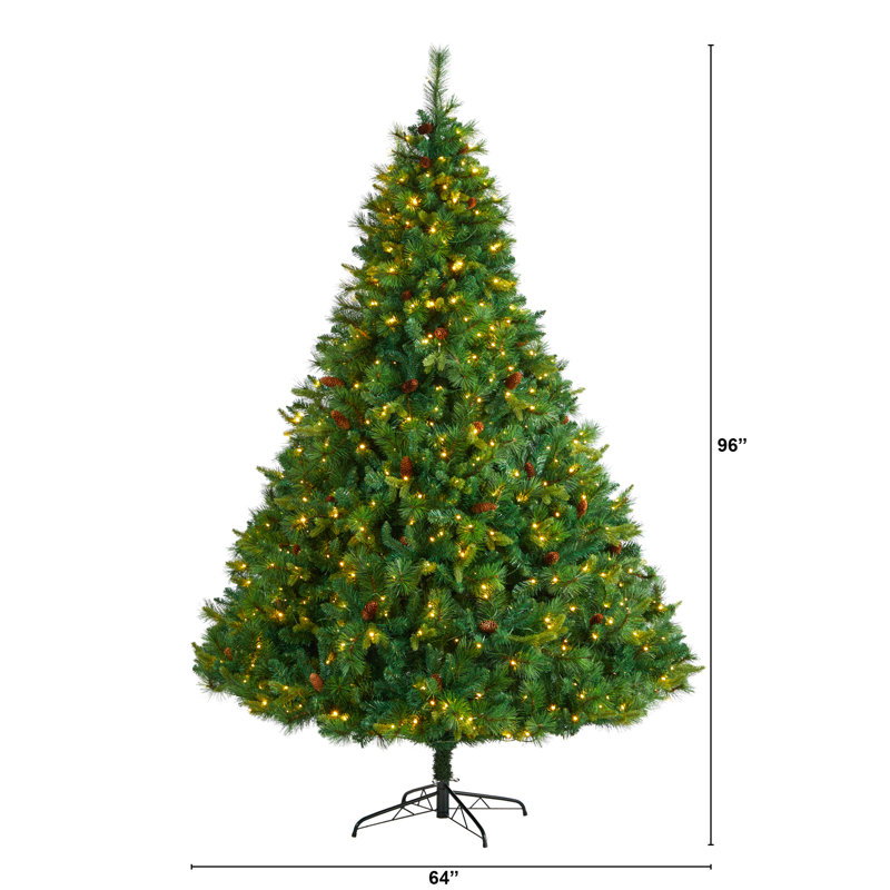 8ft Prelit Green Pine Artificial Christmas Tree with Warm White LED Lights