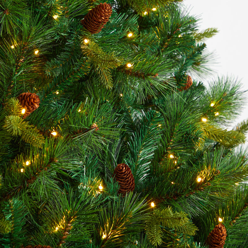 8ft Prelit Green Pine Artificial Christmas Tree with Warm White LED Lights