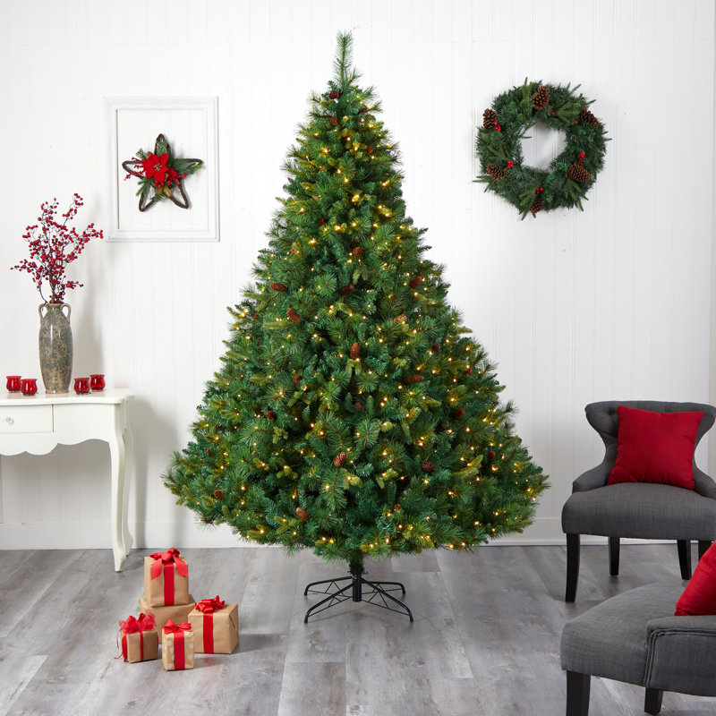 8ft Prelit Green Pine Artificial Christmas Tree with Warm White LED Lights