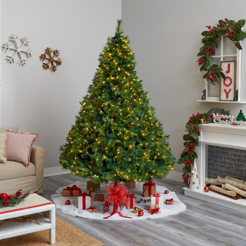 8ft Prelit Green Pine Artificial Christmas Tree with Warm White LED Lights