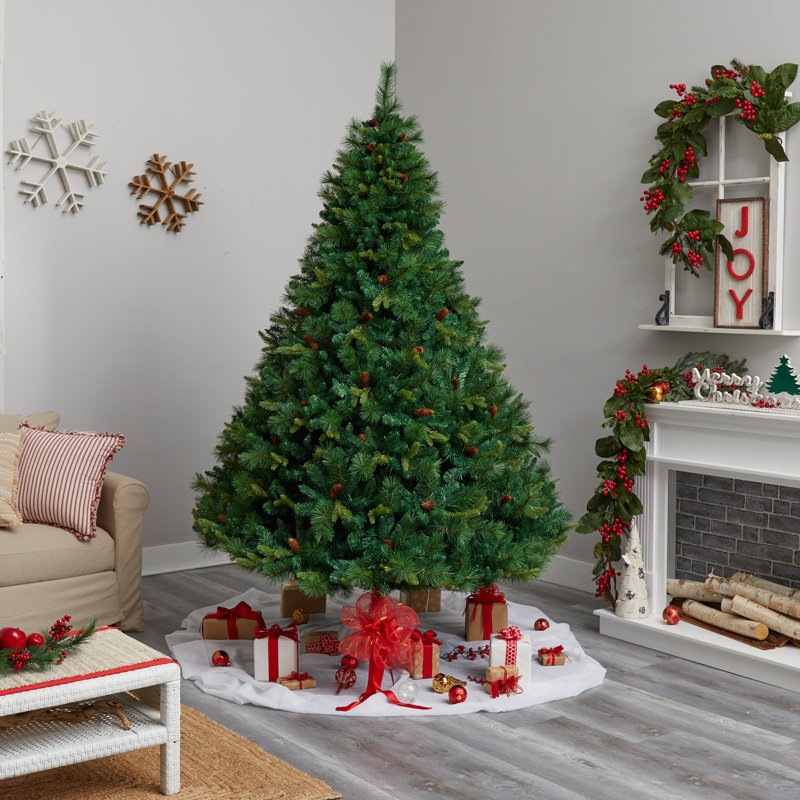 8ft Prelit Green Pine Artificial Christmas Tree with Warm White LED Lights